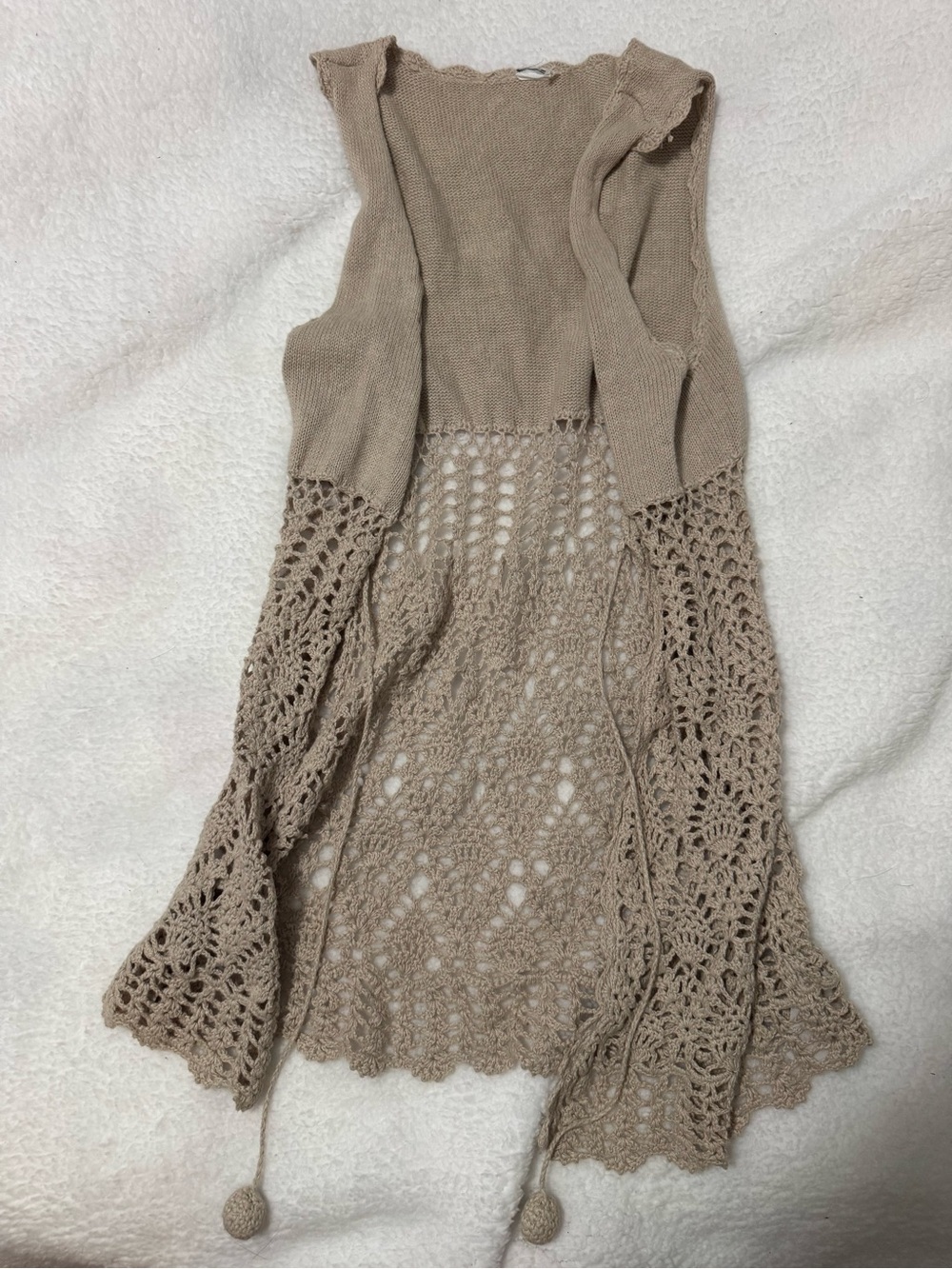 Women's Crochet Openwork vintage Knit Vest in Taupe